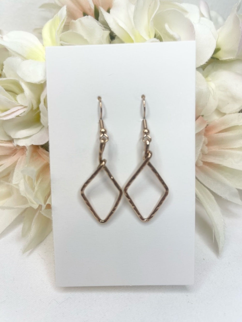 Sseko Rose Gold Hammered Open Diamond Drop Earrings